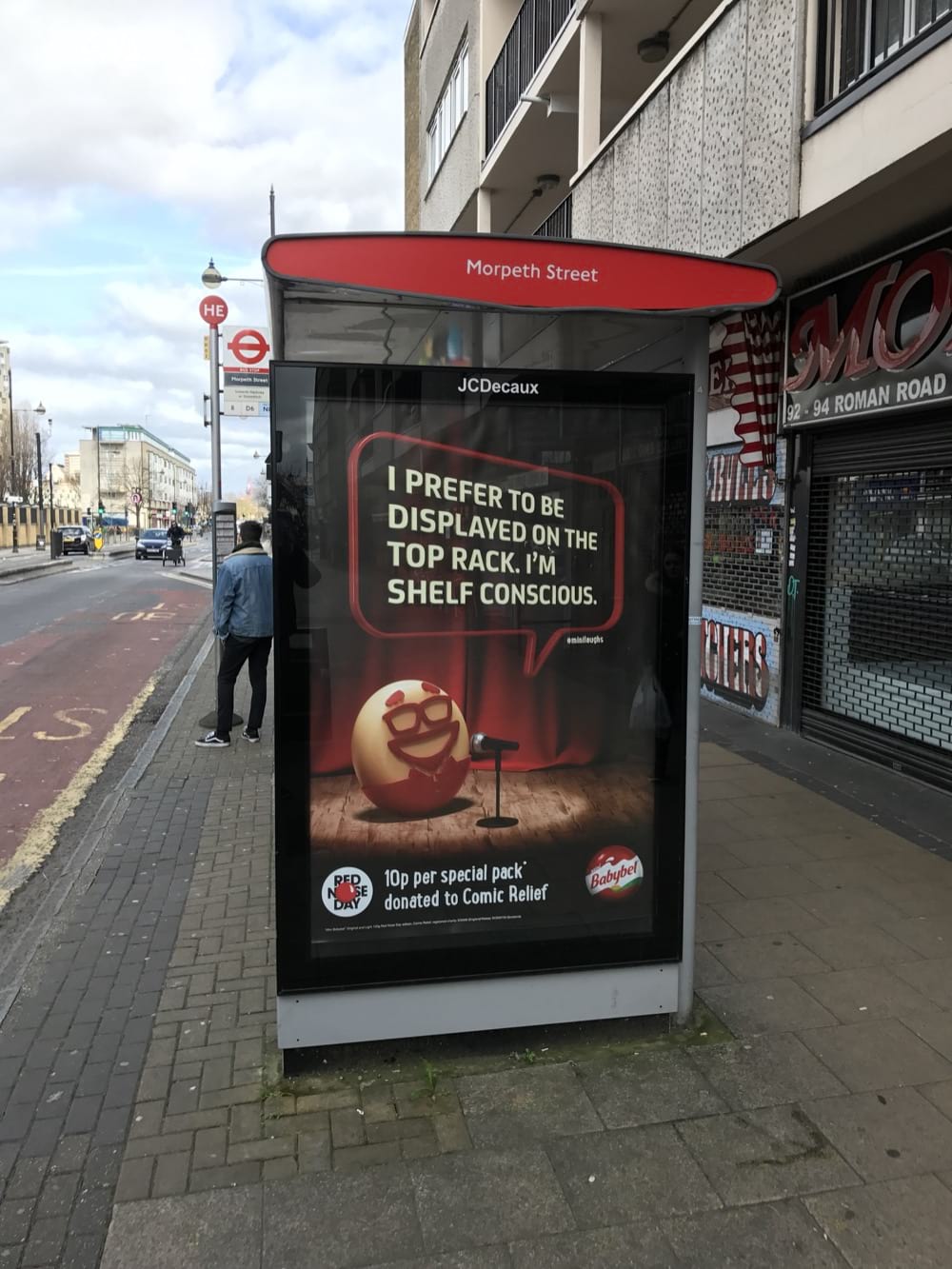I prefer to be displayed don the top rack. I'm shelf conscious - Mini BabyBel Comic Relief Bus Stop